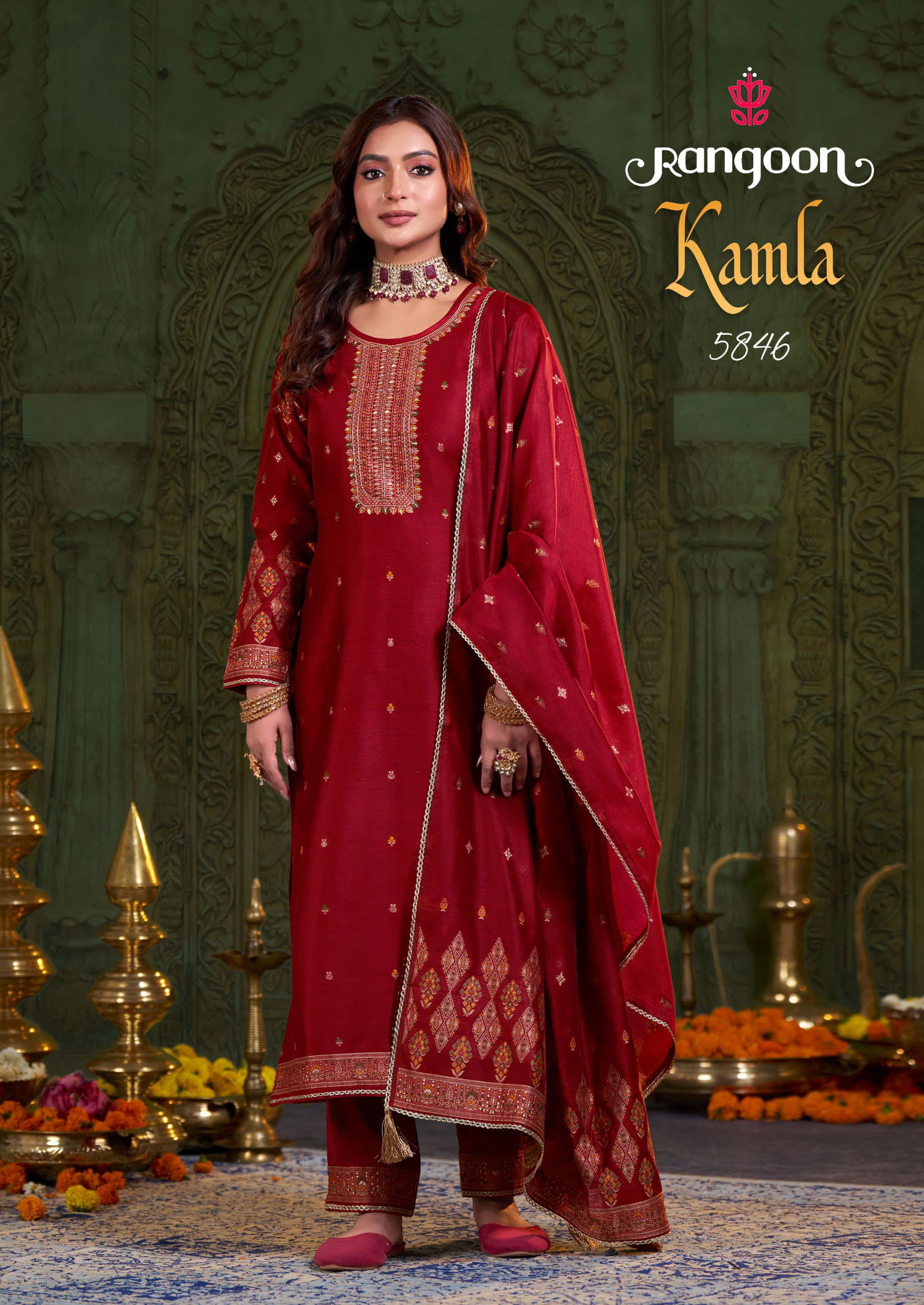 Kamla Jacquard  by Rangoon Khatli Handwork Kurti Bottom With Dupatta